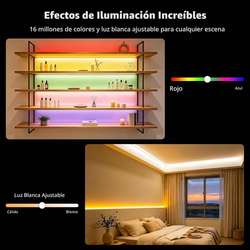 Vista 4 de MIWISE Tira de luces LED RGB COB 9.84 pies/3m, tira de luz de cambio de color regulable DC24V, compatible con Alexa/Google Assistant/Tuya, cinta