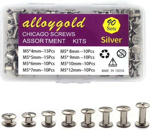 Vista 12 de ALLOYGOLD Tornillos Chicago de bronce remaches de cuero surtidos, 8 tamaños de remaches de tornillo, tornillos Chicago para decorar y reparar cuero
