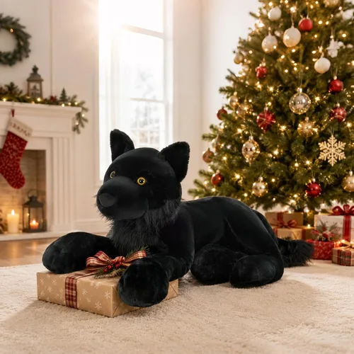Vista 6 de MaoGoLan Peluche de lobo negro, lobo gigante de peluche para niños, 47