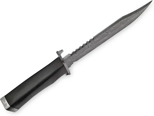 Vista 6 de SFG - Cuchillo Bowie de caza de hoja fija de 14 pulgadas, hoja de acero de Damasco, mango de micarta negro antideslizante, caza, camping, mochilero