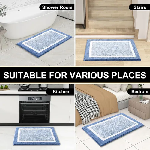Vista 9 de OLANLY Alfombra de baño e inodoro en forma de U, tamaño de alfombra de baño 30 x 20 pulgadas y alfombra de inodoro de 24 x 20 pulgadas, color azul