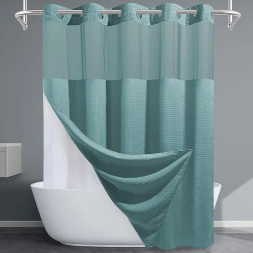 Vista 46 de EUTXL Cortina de ducha beige sin gancho con forro a presión, 230 GSM, cortinas de ducha para baño, 71 pulgadas de ancho x 74 pulgadas de alto
