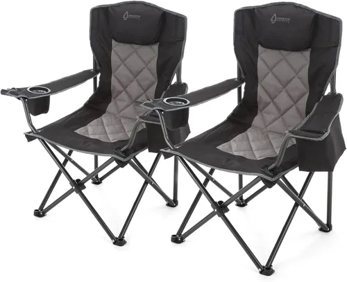 Vista 8 de ARROWHEAD OUTDOOR Silla plegable portátil de lujo para campamento con reposacabezas, portavasos y vidrio, enfriador de 6 latas, bolsa de transporte