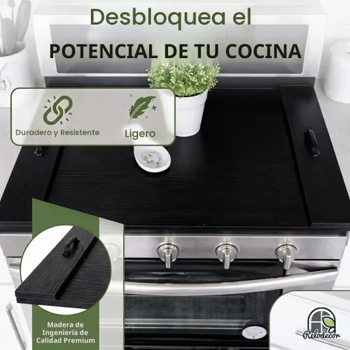 Vista 7 de Cubierta para estufa de tabla de fideos con asas, cubierta superior de estufa eléctrica y de gas de madera rústica, decoración de cocina de granja