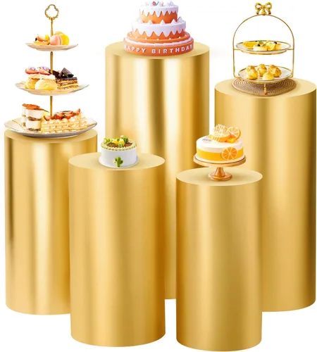 Vista 13 de SaitiMade Juego de 3 fundas para pedestal de cilindro beige, fundas de elastano para decoración de fiestas, bodas o eventos de cumpleaños, solo
