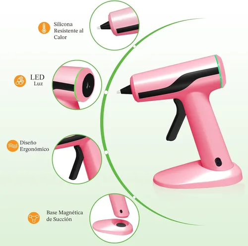 Vista 5 de Kit de pistola de pegamento caliente inalámbrica MONVICT, pistola de pegamento rosa mini recargable USB-C con 40 piezas de barras de pegamento