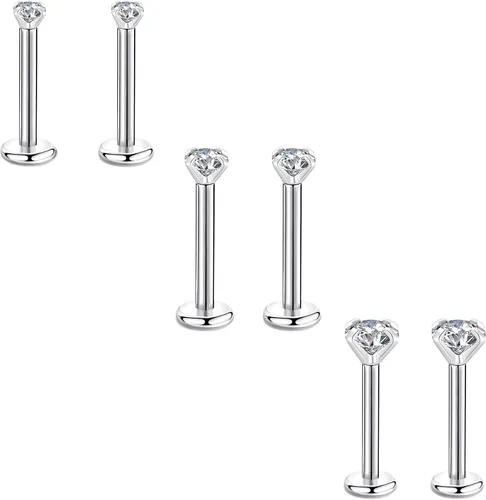 Vista 45 de CANDYFANCY Pendientes de 16 g, 2/3/4 mm, con circonia cúbica, triple hélice delantera, para cartílago de la oreja, Tragus, piercing de labio 16
