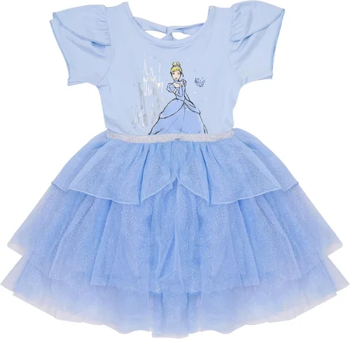 Vista 9 de Disney Vestido de princesa con tutú para niñas - Vestido de fiesta de manga corta con volantes para niñas pequeñas y niños - Vestido de disfraz