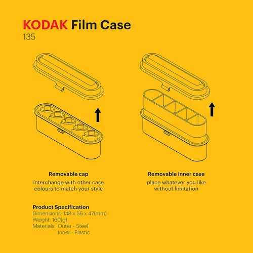 Vista 8 de KODAK Funda de película – para 5 rollos de películas de 1.378 in – Caja compacta de acero retro para clasificar y proteger los rollos de película