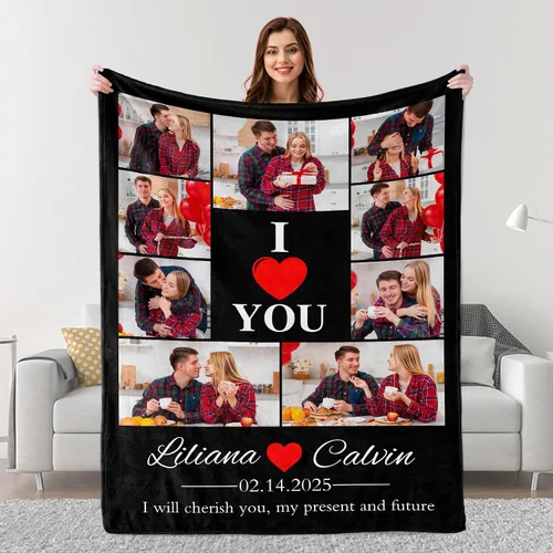 Vista 19 de Mantas personalizadas con fotos, regalos personalizados para parejas para esposa, marido, novia, novio, manta con imagen personalizada "I Love You