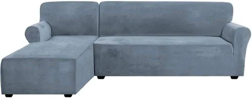 Vista 9 de Fundas de sofá de lujo en forma de L, 2 piezas, fundas elásticas de terciopelo para sofá esquinero con correas en la parte inferior para sala