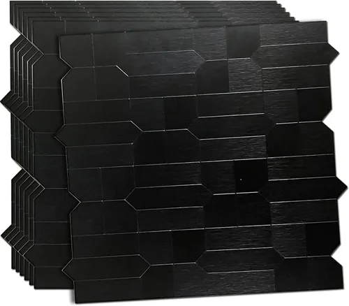Vista 8 de XUANINY 7 hojas de azulejos metálicos para salpicaduras de muro, autoadhesivas, múltiples formas, mosaico de aluminio 3D, adhesivo de pared