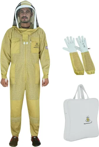 Vista 10 de 3-Layer Ultra Ventilated Mesh Beekeeping Suit for Men & Women with Veil Sting-Proof Bee Suit with Leather Gloves & Bag