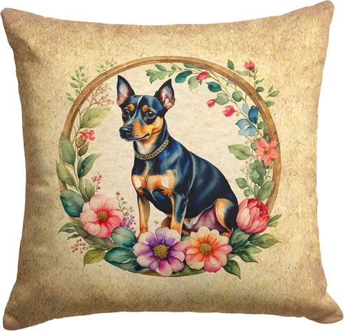 Vista 32 de Caroline's Treasures DAC2072PW1414 Affenpinscher and Flowers - Almohada decorativa de tela, lavable a máquina, para interiores y exteriores
