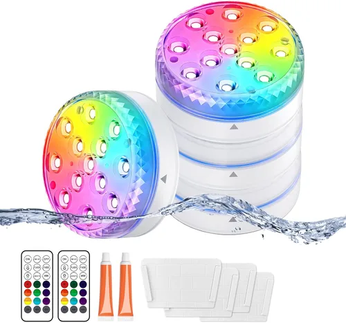 Vista 18 de LOFTEK Luces LED sumergibles con control remoto, 13 luces LED de piscina para piscinas enterradas y sobre el suelo con imanes y ventosas, 16 luces