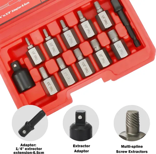 Vista 4 de Juego de 12 piezas extractores de tornillos, cabeza hexagonal, multi-estriado Easy Out, juego de extractor de pernos de 3/8 pulgadas, removedor