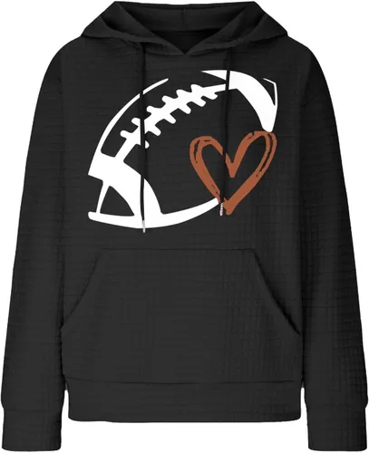Vista 5 de ZunFeo Sudaderas con capucha para mujer, de gran tamaño, manga larga, de punto gofre, el fútbol es mi temporada favorita, trajes de otoño Y2K
