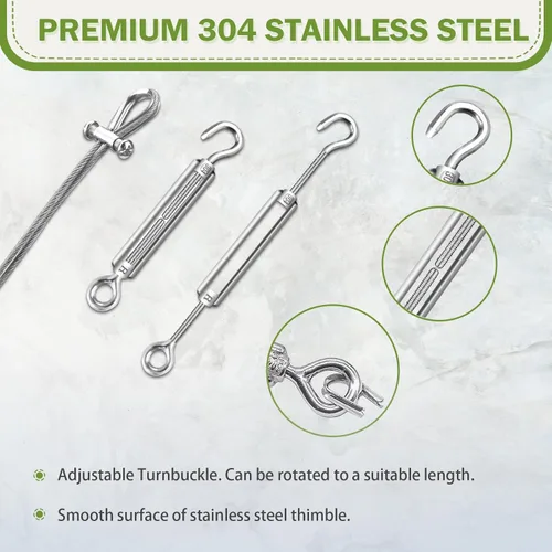 Vista 4 de Sistema de suspensión de alambre para cortinas de metal de 1/16", 100 pies 7×7 hebras de acero inoxidable 304 con revestimiento de vinilo, tensores