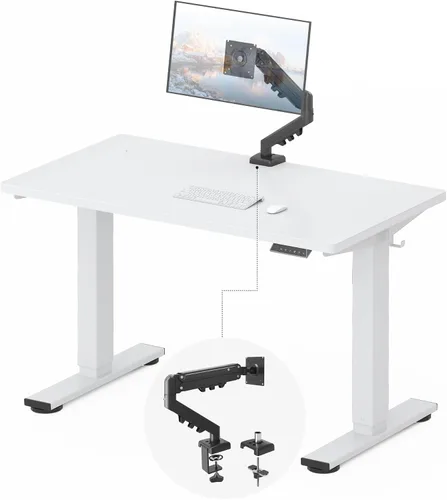 Vista 17 de FLEXISPOT EN2 Escritorio de pie de una pieza entera de 48 x 30 pulgadas con regleta eléctrica, arce Parte superior de arce + marco blanco