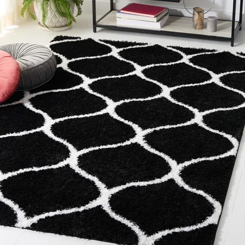 Vista 31 de SAFAVIEH Tahoe Shag Collection - Alfombra para pasillo, 2 x 9 pies, color beige y blanco, diseño de enrejado, no desprende pelusa y de fácil