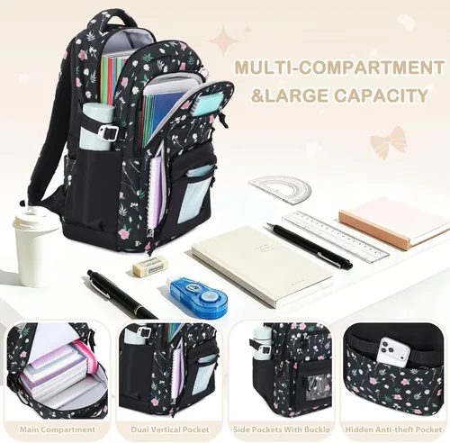 Vista 5 de 4PCS Girls Backpack Pin Display Ita Bag with Lunch Box B-negro Bloom