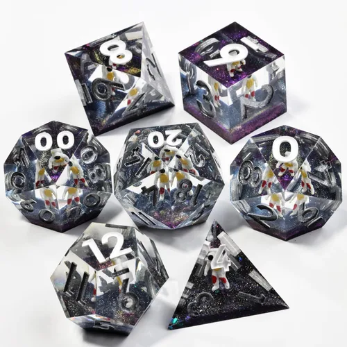 Vista 9 de Mini Planet Poliédrico MTG Sharp Edge Liquid Core Dungeons and Dragons RPG Resina Hecho a Mano 7Pcs DND Juego de dados