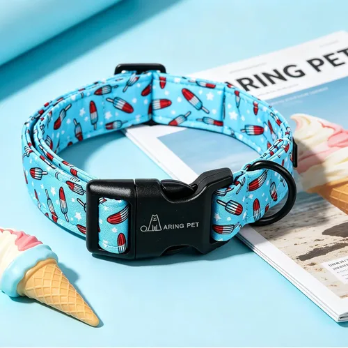 Vista 117 de Aring Pet Collar de algodón, ligero y ajustable, con hebilla de liberación rápida, para perros pequeños, medianos y grandes, para cachorros, S, Hoja