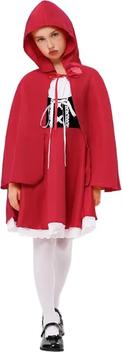 Vista 2 de KOJOOIN Disfraz de Caperucita Roja para Niñas, Vestido de Halloween con Capa de Lujo para Juego de Rol