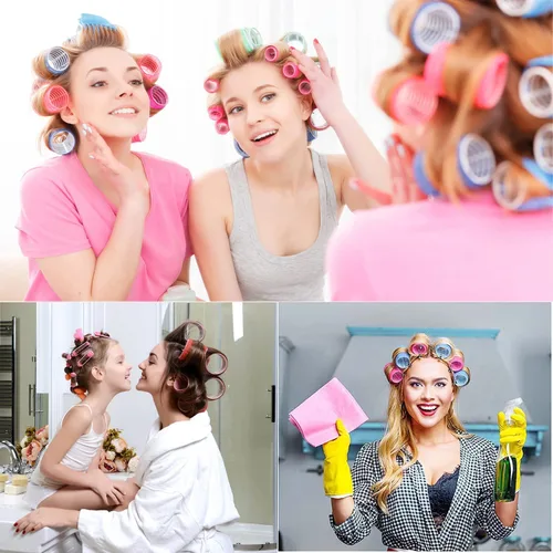Vista 2 de Juego de rodillos de pelo jumbo, 12 rizadores de peluquería de salón de belleza, rodillos grandes jumbo para cabello largo y corto, peinado rizado