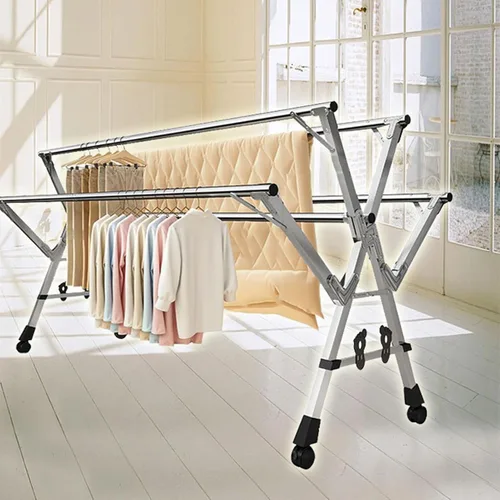 Vista 2 de Escurridor de ropa de acero inoxidable – Estante de secado de ropa plegable resistente de 5 varillas, ahorro de espacio para interiores