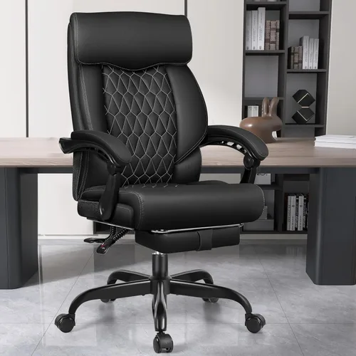Vista 9 de Silla ejecutiva de oficina de respaldo alto - Escritorio ergonómico para computadora con función de balanceo, de cuero para gerencia