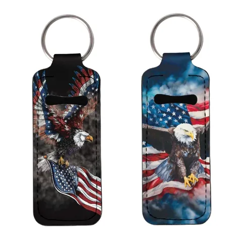 Vista 31 de Soporte para bálsamo labial con bandera americana, águila calva, llavero, soporte portátil para brillo de labios, organizador para rastreador