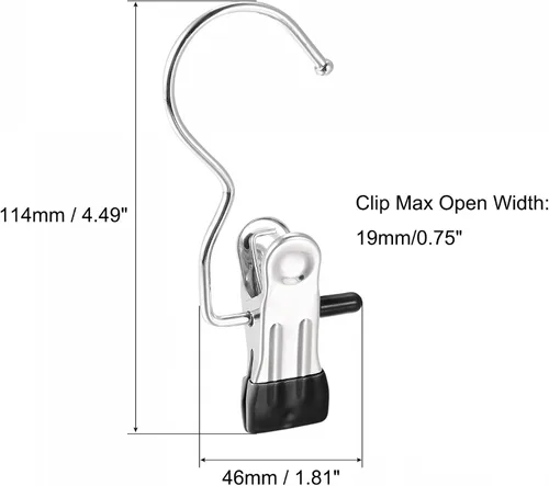 Vista 2 de uxcell Clips de lavandería con gancho, perchas de metal para botas cromadas, color negro, 4.488 in, 6