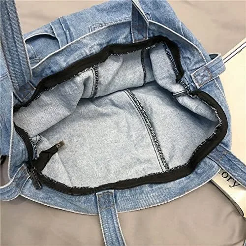 Vista 3 de Bolso bandolera de lona de mezclilla para mujeres y hombres, bolso de mano casual retro estético, bolso cruzado Hobo