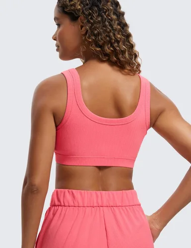 Vista 2 de CRZ YOGA Ribbed Sports Bras for Women - U Back Wireless Medium Impact Sports Bra Padded Yoga Workout Bra