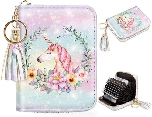 Vista 9 de Coco Rossi Tarjetero de crédito para mujer, cartera pequeña, funda RFID Un brillo azul y verde