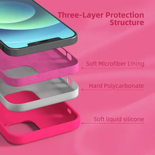 Vista 6 de Funda de silicona líquida compatible con iPhone 12/12 Pro, color rosa intenso [Protección contra caídas]