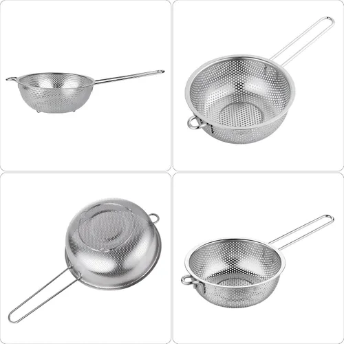 Vista 4 de GREATLINK Colador de lavabo de acero inoxidable con asa, colador de cocina, pies de descanso y colador para colar, enjuagar, freír, cocinar al vapor