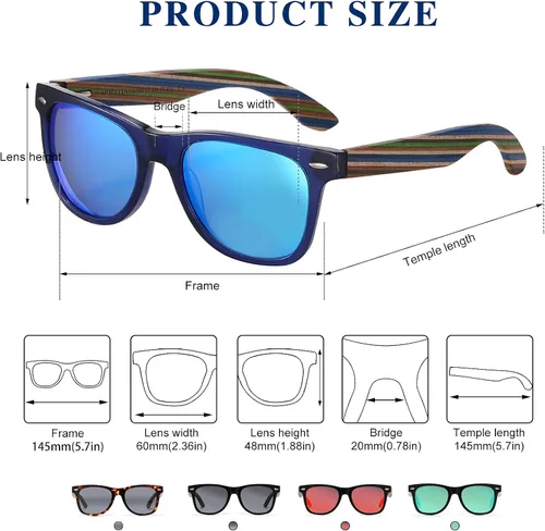 Vista 3 de DUCO Gafas de sol polarizadas hechas a mano de madera de nogal 100% UV 400 protección para hombres 2141