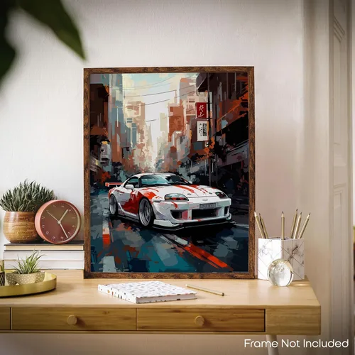 Vista 4 de Inspirational Wall Art Co. - Póster de Toyota Supra 1994 - Póster de automóvil para habitación de niños - Decoración de pared de coche - Decoración