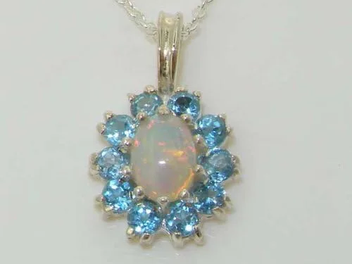 Vista 2 de Señoras plata de ley 925sólida Ornate Natural Opal & Blue Topaz Oval Colgante Collar