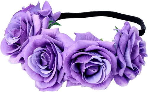 Vista 19 de Diadema de corona floral rosa guirnalda de flores para festival de boda Negro