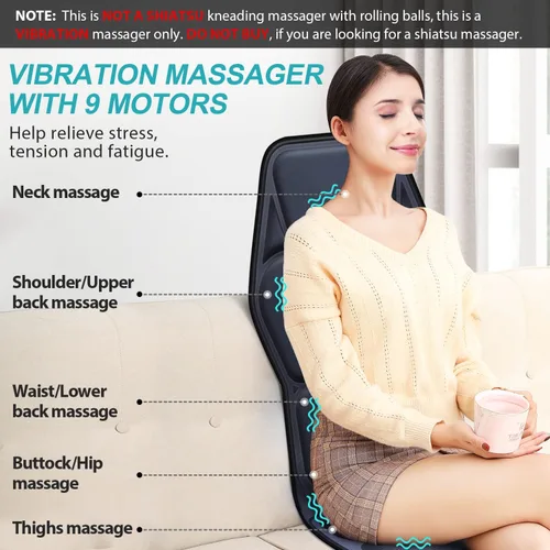 Vista 3 de Cojín de asiento de masaje con calor 9 estilo de masaje función de apoyo lumbar, alivio de fatiga y estrés, almohadilla para silla de masaje