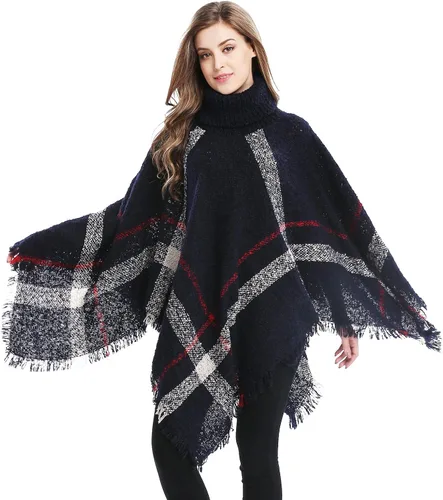 Vista 3 de Bellady - Poncho de punto para invierno, para mujer, con borlas y cuello alto