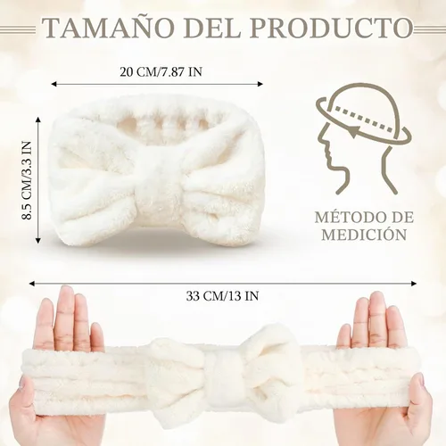 Vista 2 de Hicarer Diadema de toalla de 3 piezas para mujer, para maquillaje, spa, para lavarse la cara y la ducha (beige)