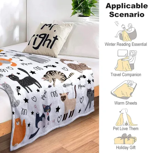 Vista 6 de Manta Linda de Gato con Patrón de Animales Mascotas Regalos para Amantes de Gatos Manta de Franela Suave y Ligera para Niños y Adultos 50"x40