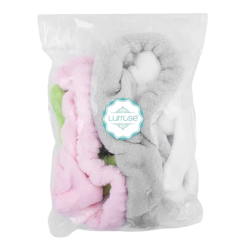Vista 6 de Lurrose 3 diademas elásticas de felpa Sprout para maquillaje, para ducha, lavado de cara, banda deportiva para el pelo para niñas y mujeres