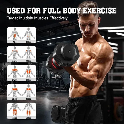 Vista 2 de Mancuernas ajustables de 110 libras con bandeja de 15 a 55 libras, mancuernas ajustables para equipo de ejercicio en casa y gimnasio