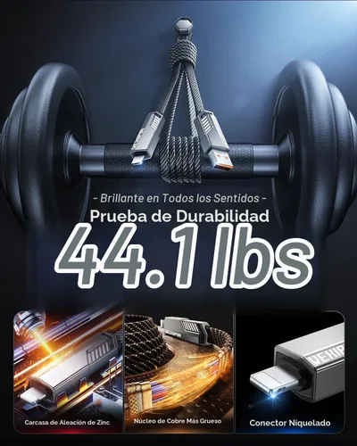 Vista 8 de Cable USB C ultra corto 4 en 1 de 0.6 pies compatible con cable Lightning [carga rápida y transferencia de datos] cable de carga plano trenzado