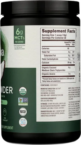 Vista 5 de Nutiva, Polvo orgánico MCT, 10.6 onzas